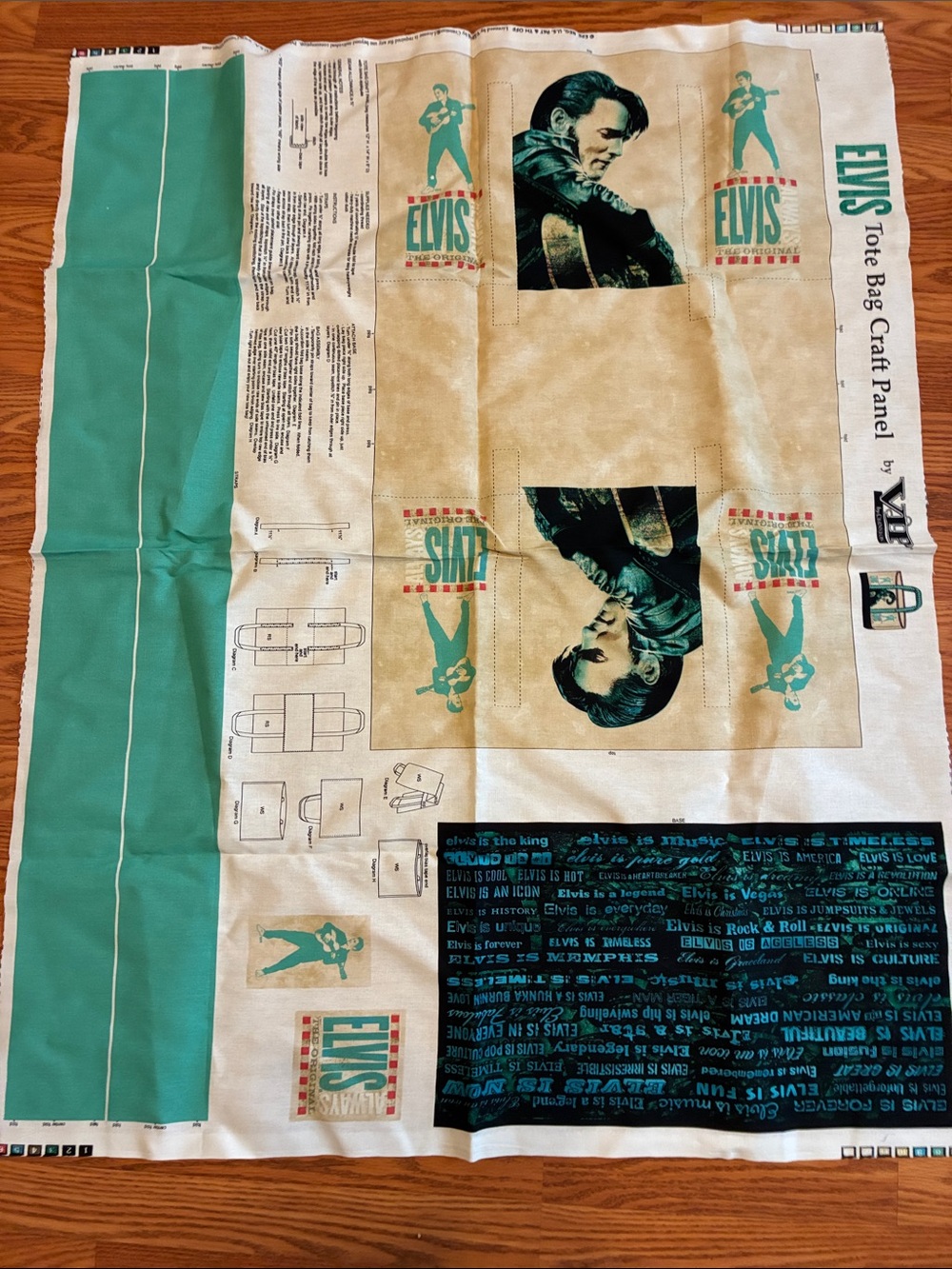 VIP Elvis Tote Bag Craft Panel in Beige and Teal
